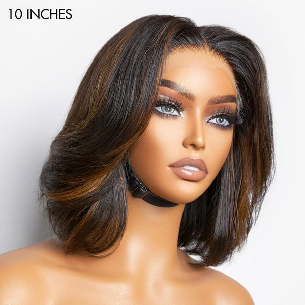 Blonde Highlights Glueless 5x5 Closure HD Lace Stacked Bob Wig